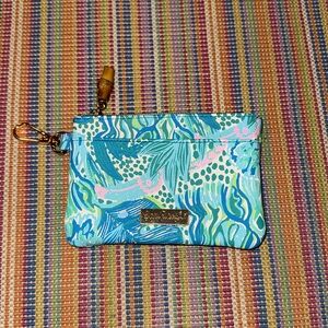 Lilly Pulitzer Blue and Pink Coin Purse Bamboo and Gold Accents NWOT